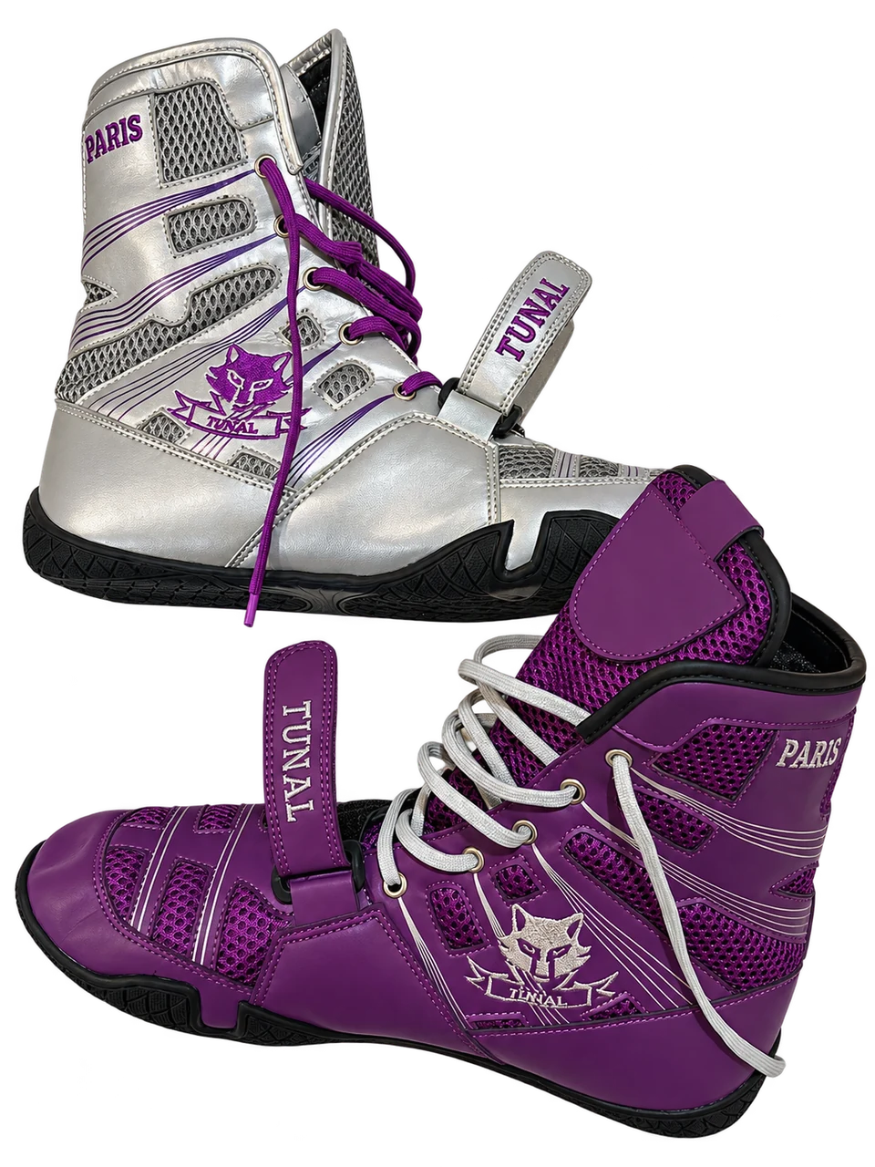 Silver and purple boots